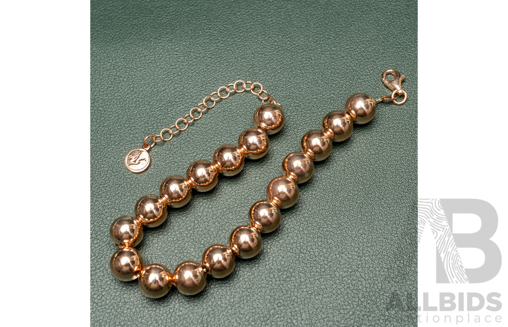 NEW - Torini Sterling Silver Rose Tone Ball Bracelet, Made in Italy, 20+5cm, 13.26 Grams