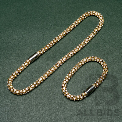 NEW - Torini Gold Tone Stainless Steel Crystal Encrusted Necklace & Bracelet Set