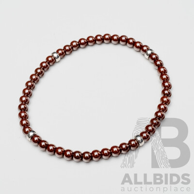 NEW - Sterling Silver Mocha Porcelain Stretch Bracelet, 20cm, Made In Spain