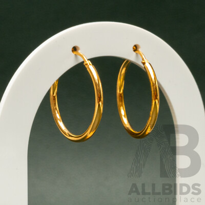 NEW - Torini Sterling Silver Gold Tone Hoop Earrings, Made in Italy, 25mm, 3.11 Grams