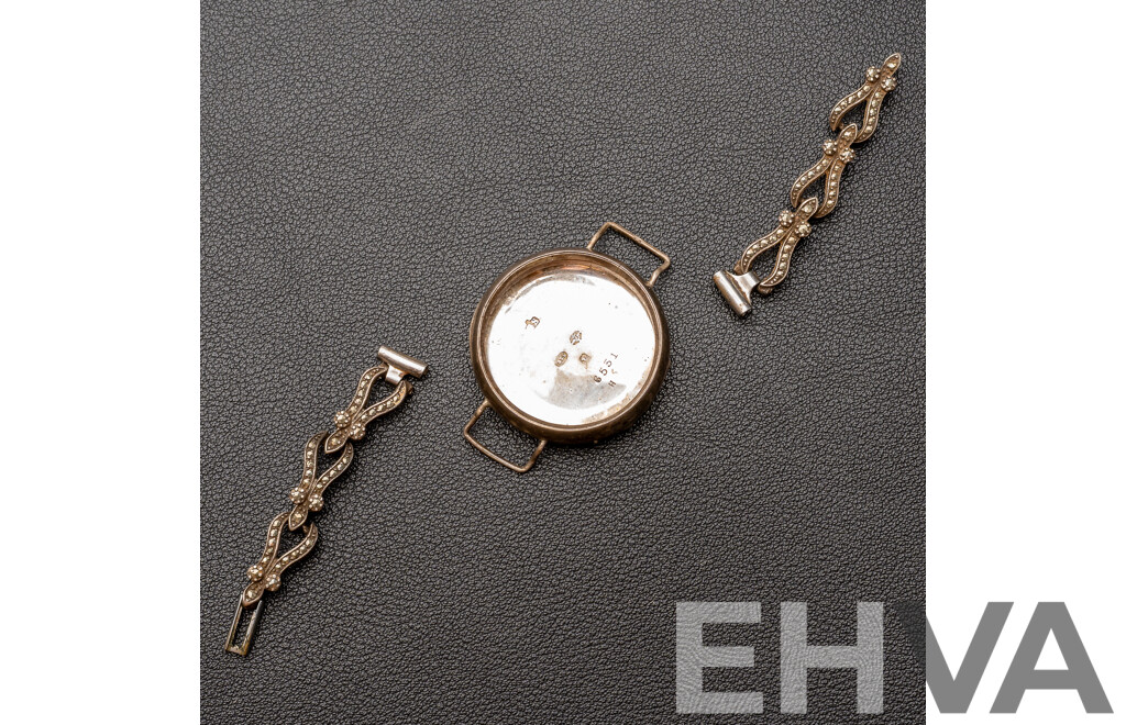 Antique Sterling Silver 31mm Watch Casing, Hallmarked London 1918, 6551 & SS Straps, 14.52 Grams