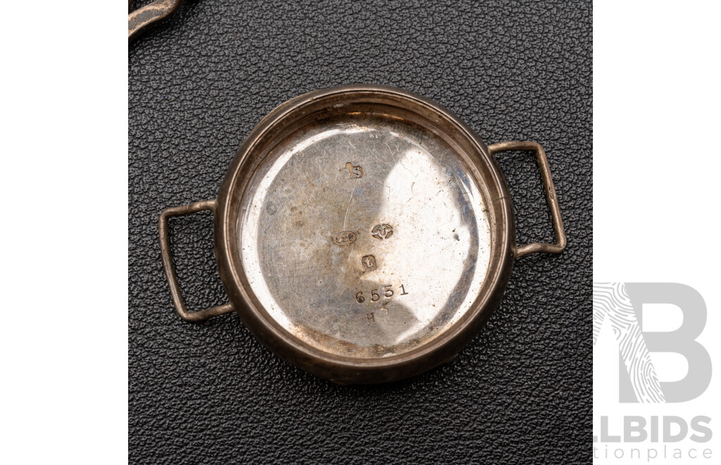 Antique Sterling Silver 31mm Watch Casing, Hallmarked London 1918, 6551 & SS Straps, 14.52 Grams
