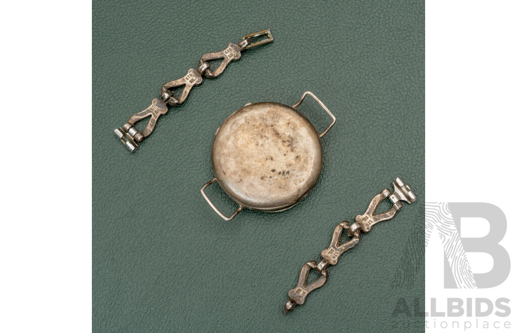 Antique Sterling Silver 31mm Watch Casing, Hallmarked London 1918, 6551 & SS Straps, 14.52 Grams