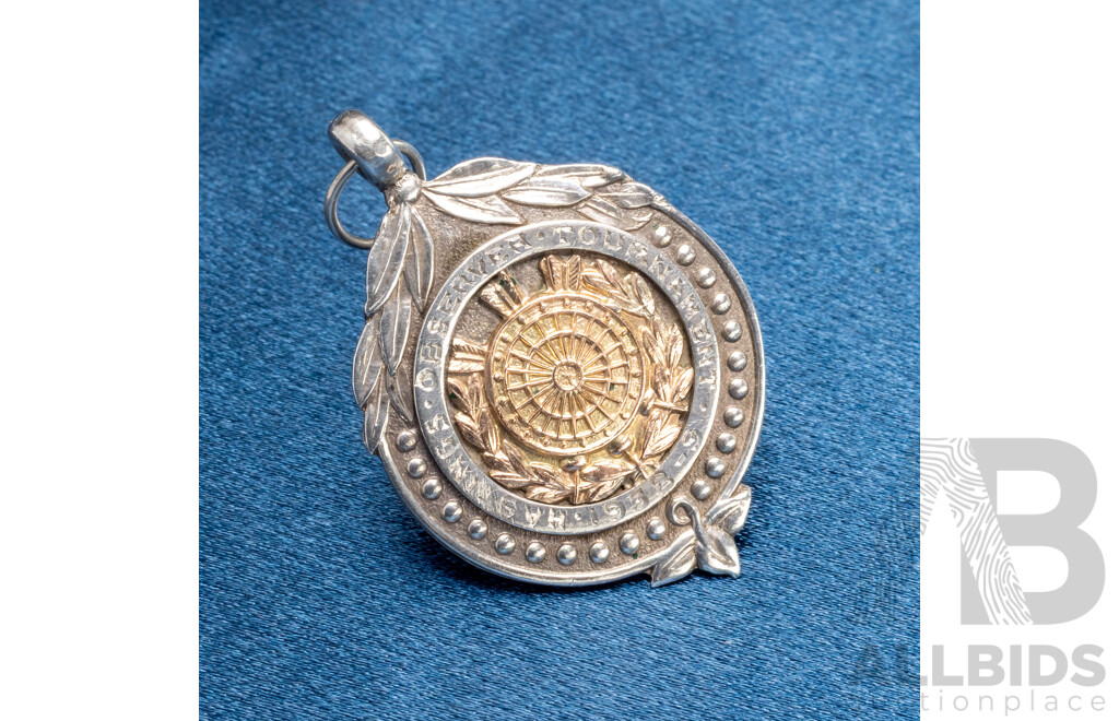 Pre WW2 Sterling Silver/9ct Yellow Gold Plated Medal for Darts Competition. Birmingham, England -  7.1gms