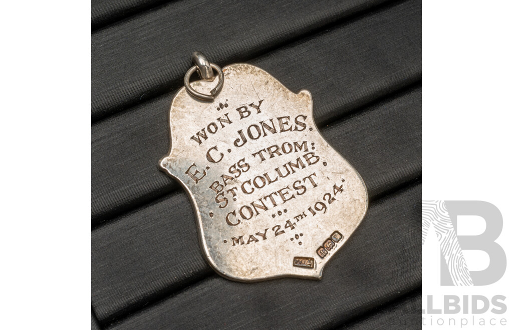 Vintage 925 Sterling Silver Music Contest Fob Medal - 10.79gms