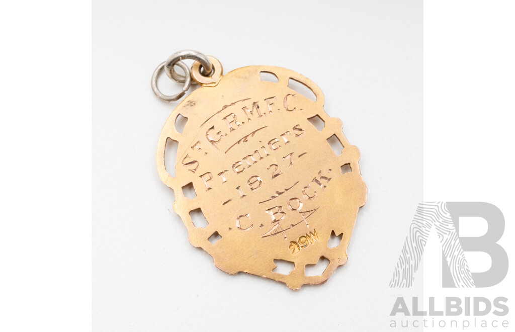 Vintage 9ct Yellow Gold Football Premiers Medallion - 5.49gms