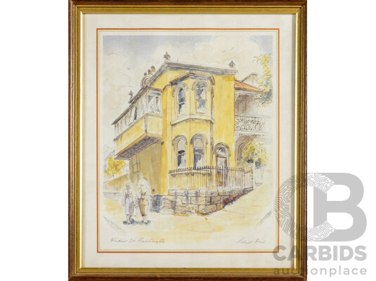Robert Dick, (20th Century, Australian), Carlisle St, St Kilda & Windsor St, Paddington, Original Vintage Reproduction Prints After Original Watercolours, 39 x 33 cm (frames) (2)