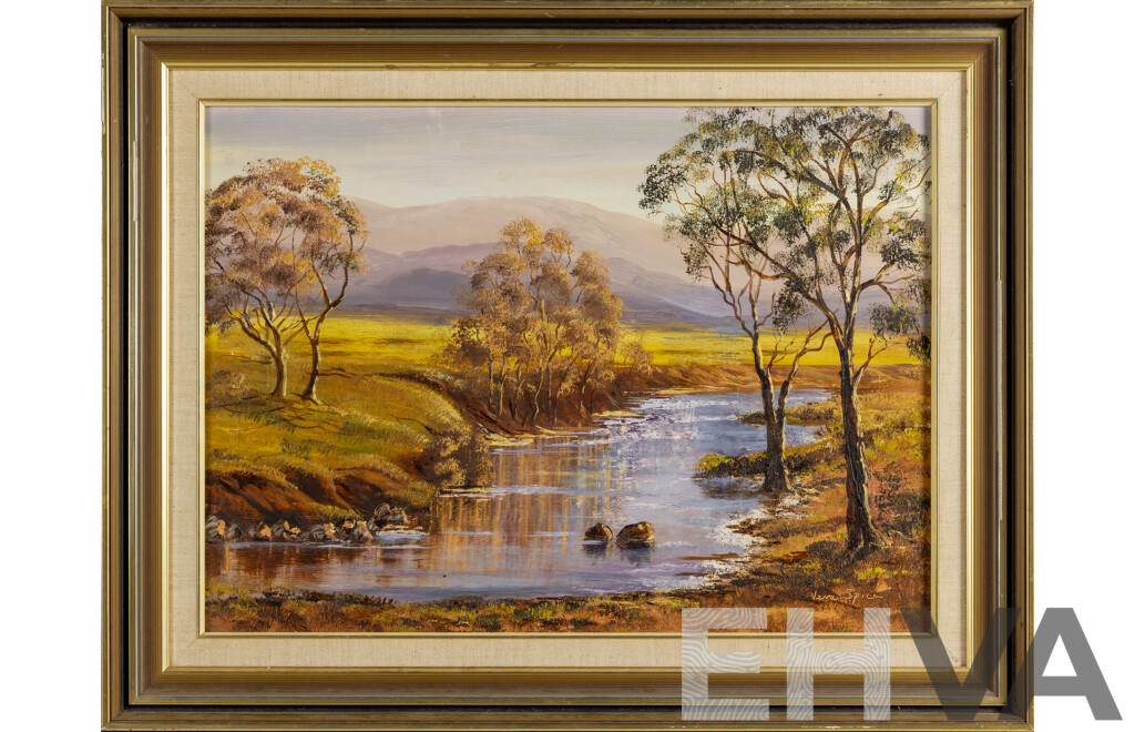 Vera Spicer, (20th Century, Australian, 1926-2009), Sunset Glow, Original Vintage Oil on Board, 56 x 71 cm (frame)