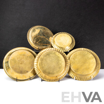 Set of Five Decorative Brass Thali Plates