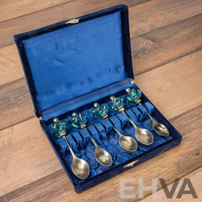 Demitasse Silver Spoons with Blue Glass Finials