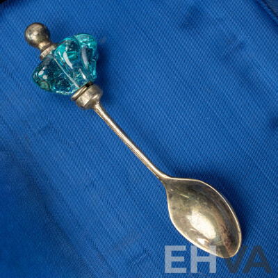 Demitasse Silver Spoons with Blue Glass Finials