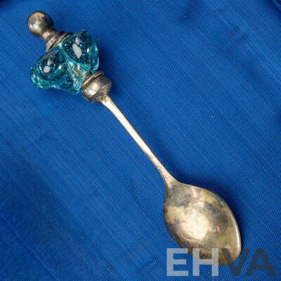 Demitasse Silver Spoons with Blue Glass Finials