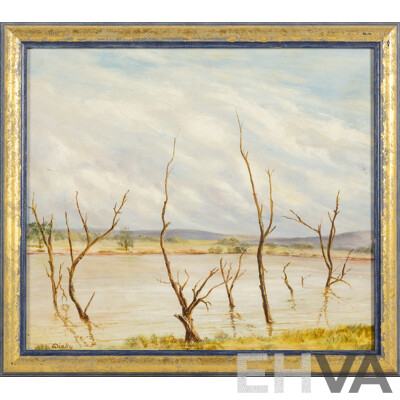 Wicky (20th Century), Reflections in the Billabong, Wonderful Vintage Oil Om Masonite, 41 x 46 cm (frame)