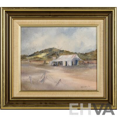 Sally Bardsley (20th Century, Australian), Secluded Bush Home (1986), Original Oil on Canvas Board, 39 x 44 cm (frame)
