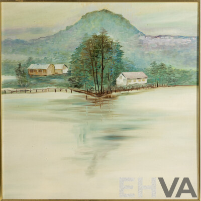 Artist Unknown (20th Century), Landscape Reflections I and II, Pair of Vintage Oil on Masonite Boards, 74 x 74 cm (frames) (2)