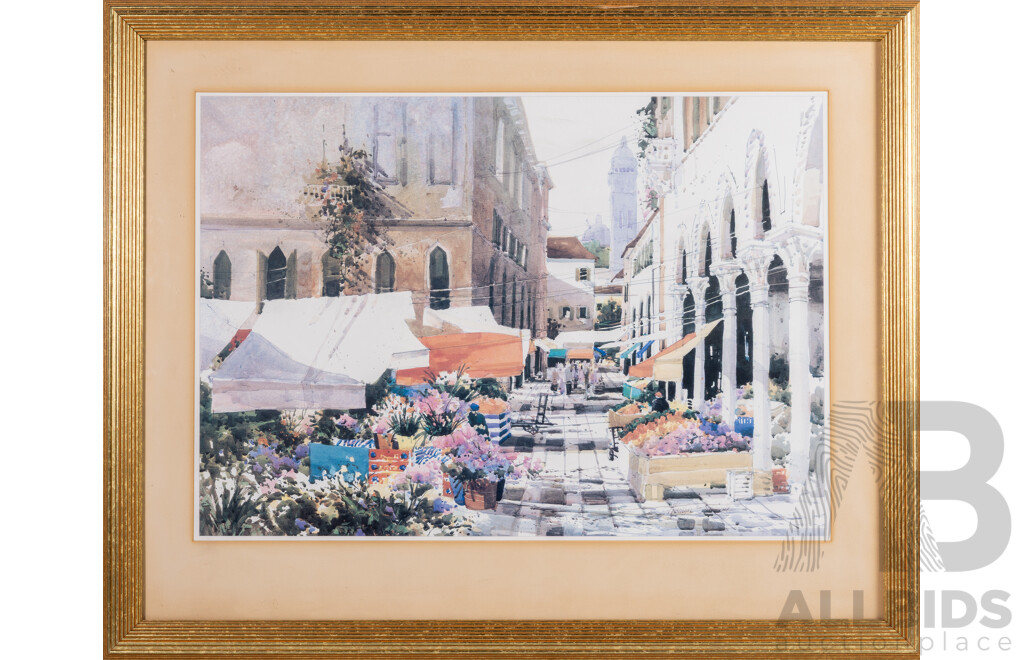Marilyn Simandle, (20th Century, American), Flower Market, Reproduction Print after Original Watercolour, 70 x 86 cm (frame)