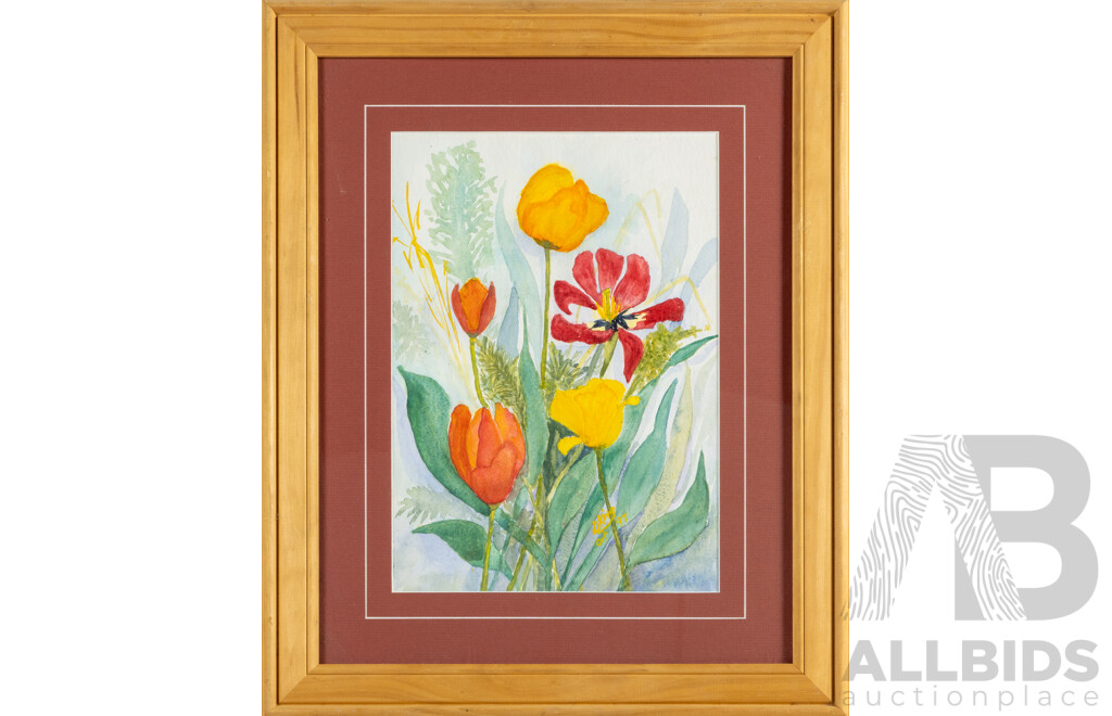 D.King (20th Century, Australian, Working c1990s), Poppies I and II, Pair of Original Watercolours, 53 x 44 cm (frames) (2)