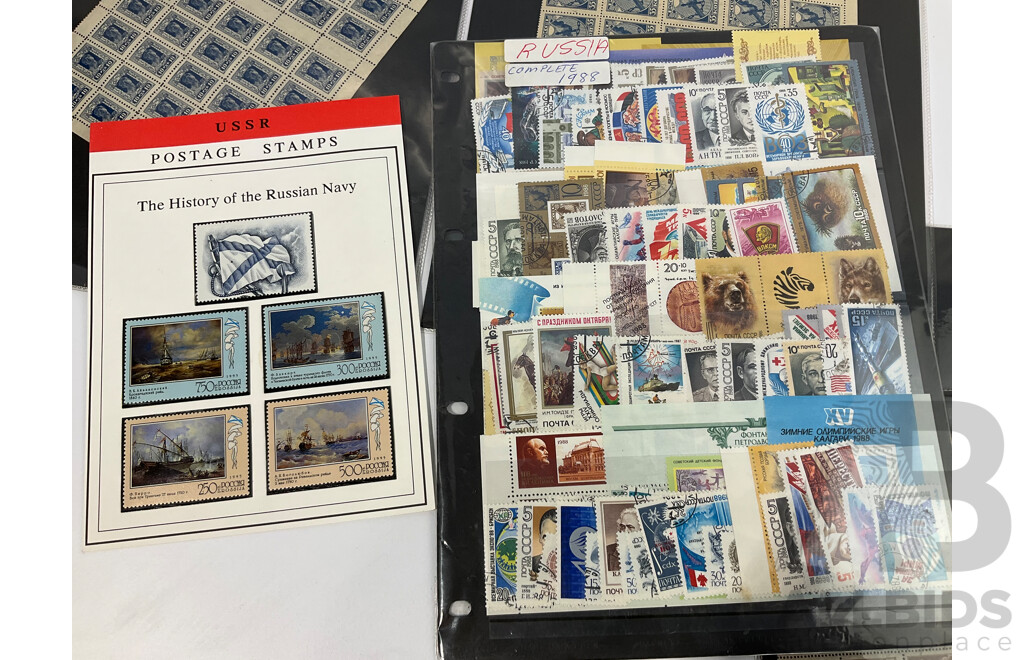 Collection of Antique and Vintage USSR  Mint Stamp Sheets and Blocks, Including Imperfs, Sets