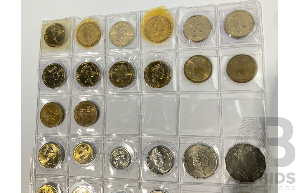 Collection of Australian UNC Coin Sets Including 1994, 1996, 1997 and One Dollar Coins 1986 Year of Peace, 1988 Aboriginal Kangaroo, 1994 Ten Years One Dollar Coin, 1996 Henry Parkes