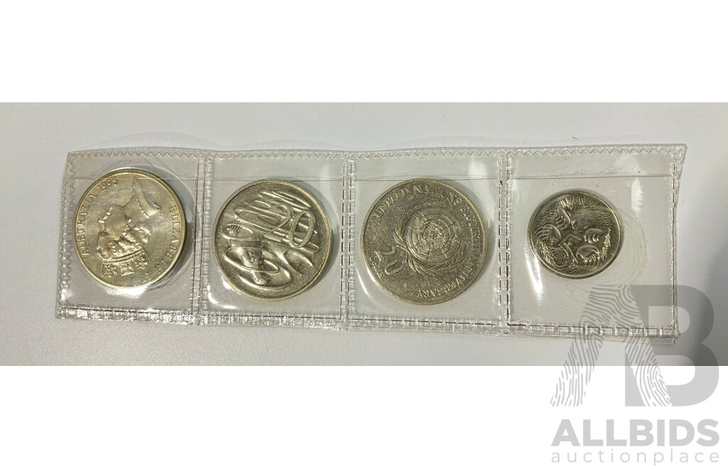 Collection of Australian UNC Coin Sets Including 1994, 1996, 1997 and One Dollar Coins 1986 Year of Peace, 1988 Aboriginal Kangaroo, 1994 Ten Years One Dollar Coin, 1996 Henry Parkes