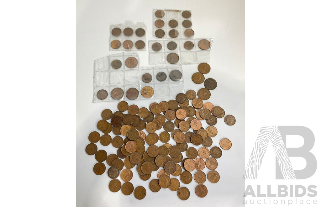 Collection of Australian Pennies, Examples Spanning 1923 to 1964 and Half Pennies Spanning 1913 to 1964