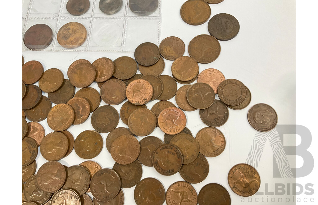 Collection of Australian Pennies, Examples Spanning 1923 to 1964 and Half Pennies Spanning 1913 to 1964