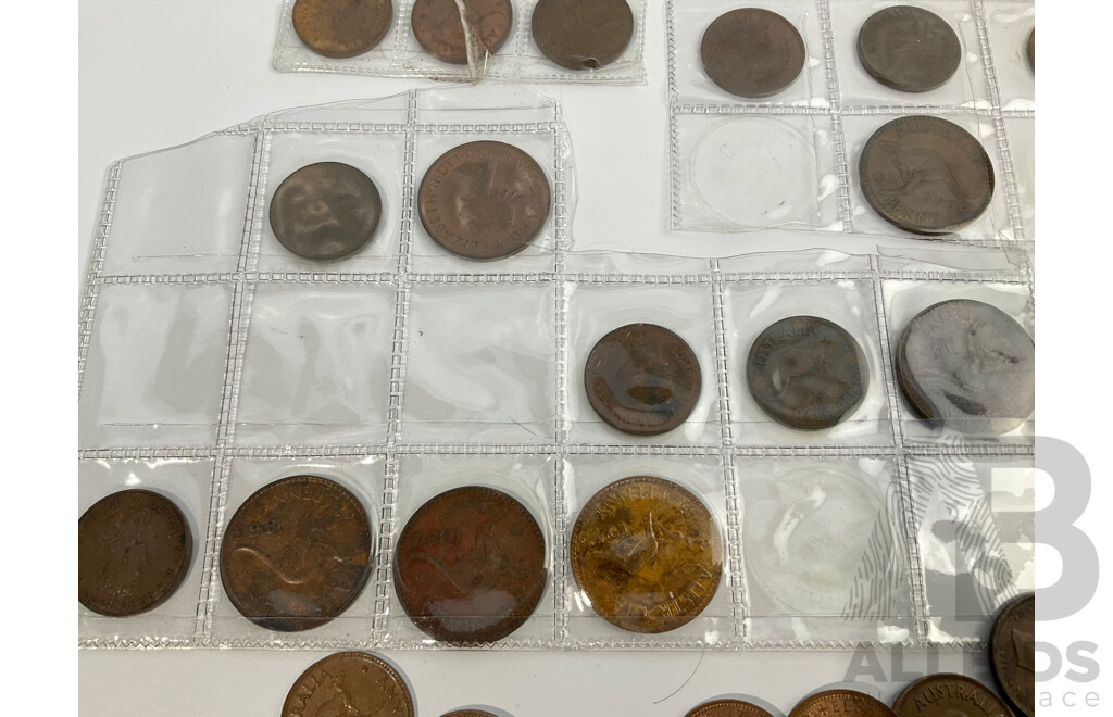 Collection of Australian Pennies, Examples Spanning 1923 to 1964 and Half Pennies Spanning 1913 to 1964