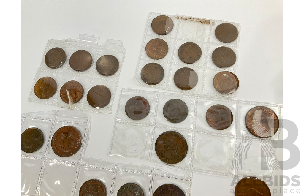 Collection of Australian Pennies, Examples Spanning 1923 to 1964 and Half Pennies Spanning 1913 to 1964