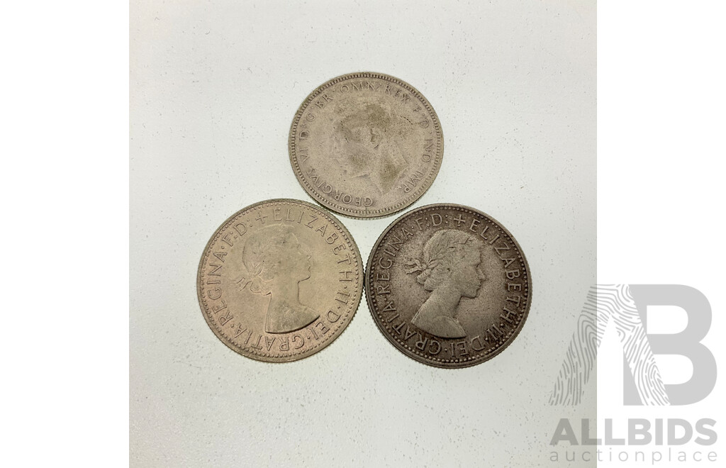 Three Australian Silver Florins Including Two 1954 Commemorative and 1946  .500