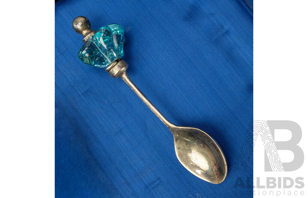 Demitasse Silver Spoons with Blue Glass Finials