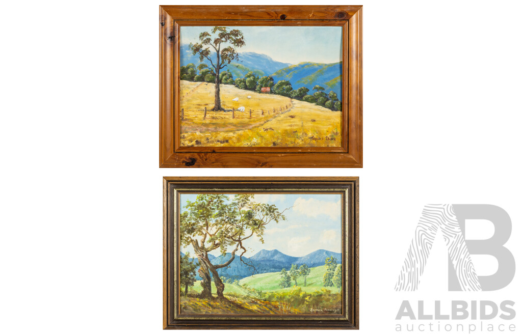 Sandra Shore (20th Century), Waiting for Spring and Barbara Pickersgill, (20th Century), Green Valley, Pair of Wonderful Vintage Oils on Canvas Board,  41 x 51 cm (largest frame) (2)