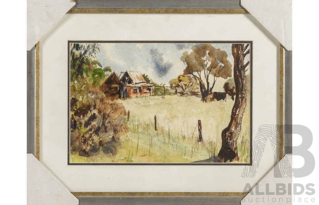 Molly Lewis (20th Century, Active c1980s), Long & Winding Road & Unsigned (20th Century), Bush Cottage, Pair of Original Watercolours, 38 x 49 cm (largest frame) (2)