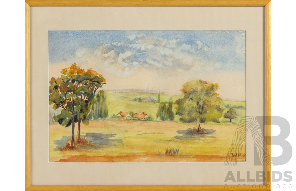 J.West, (20th Century, Active c1960s), Fields of Gold and Green, Wonderful Original Vintage Watercolour, 35 x 45 cm (frame)