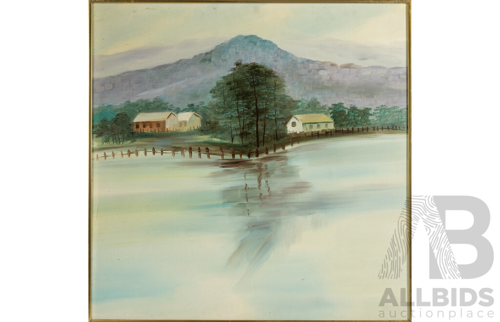 Artist Unknown (20th Century), Landscape Reflections I and II, Pair of Vintage Oil on Masonite Boards, 74 x 74 cm (frames) (2)