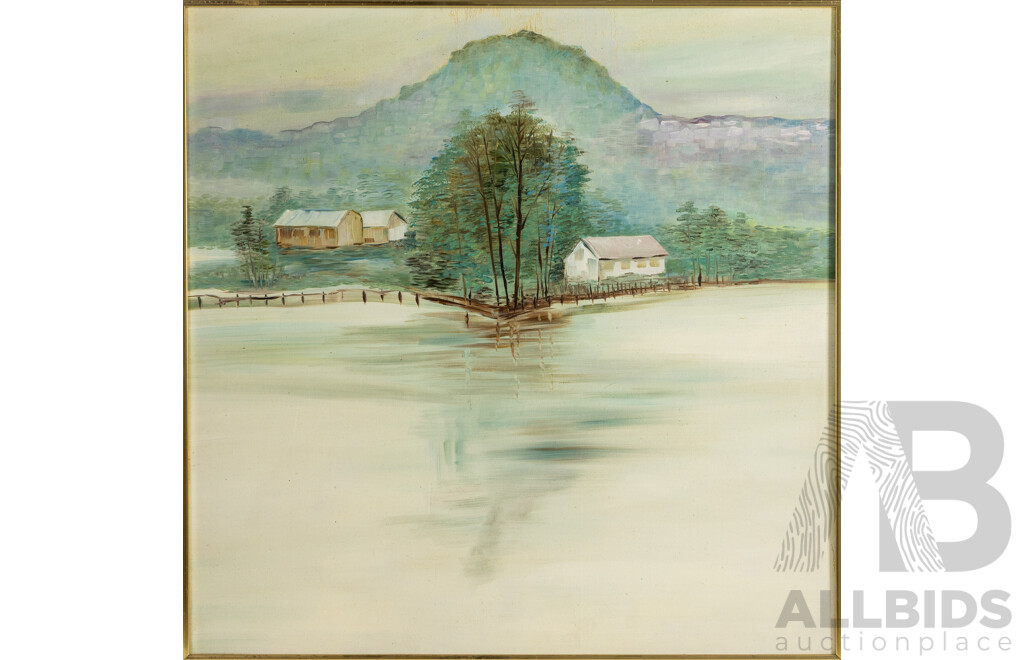 Artist Unknown (20th Century), Landscape Reflections I and II, Pair of Vintage Oil on Masonite Boards, 74 x 74 cm (frames) (2)