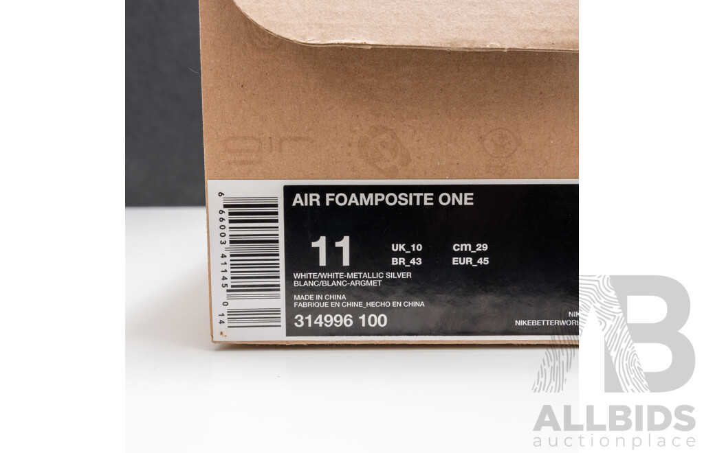 Pair of Nike Air Foamposite White Out Colourway, 2012