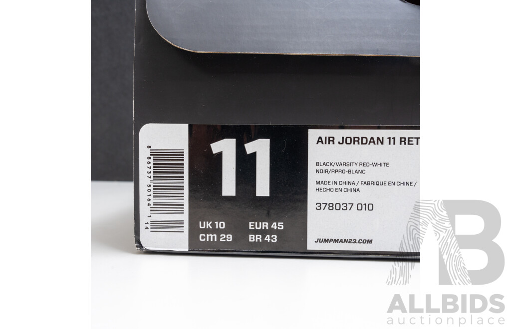 Pair of Nike Air Jordan 11 Retro Bred, 2012