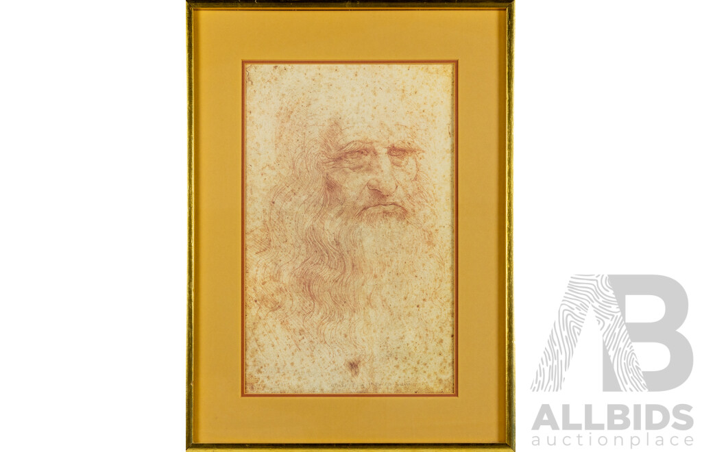 Framed Self Portrait (c1512) by Leonardo Da Vinci, Contemporary Reproduction Colour Poster Print, 64 x 47 cm (frame)