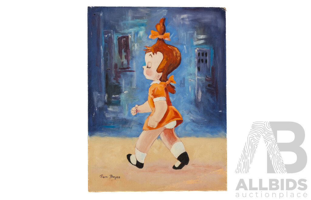 Pam Boyce, (20th Century), Little Audrey Revisited, Original Oil on Canvas Board Unframed Possibly After Original by Seymour Kneitel (1908-1694), 61 x 46 cm