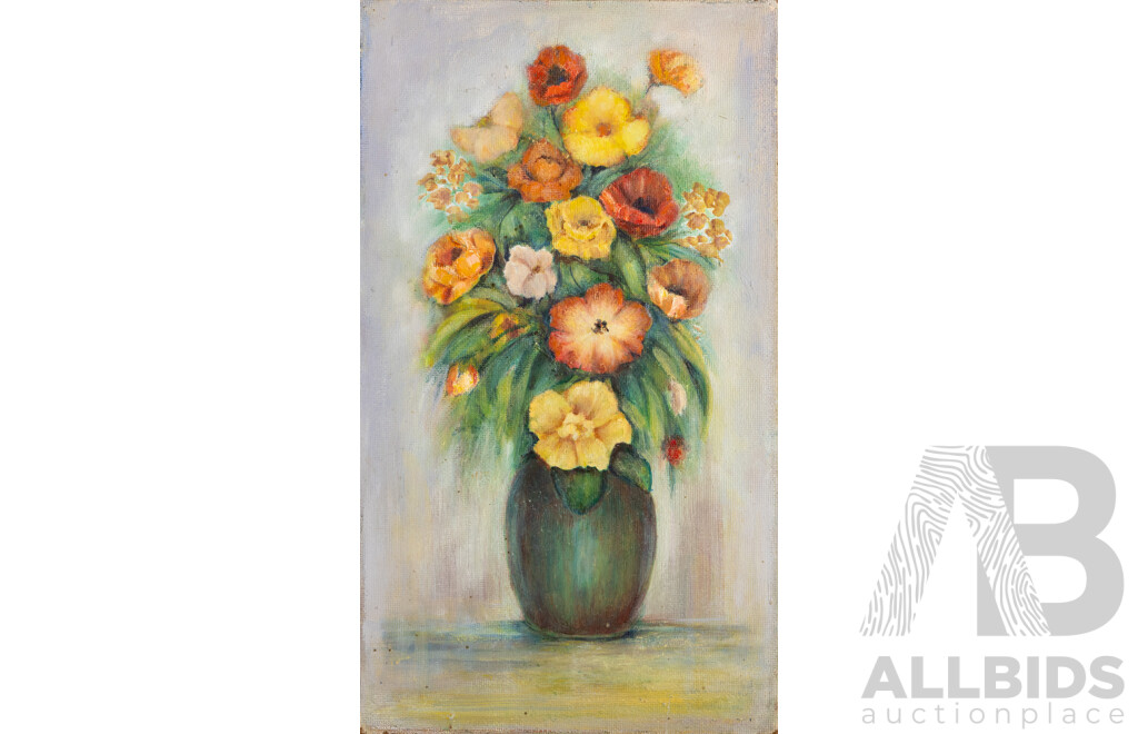 Germain (20th Century), Wild Horse, Vintage Colour Print Backed on Board, 51 x 59 cm & Artist Unknown (20th Century), Bouquet, Original Vintage Oil on Masonite, 61 x 35 cm (2)