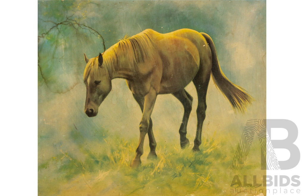 Germain (20th Century), Wild Horse, Vintage Colour Print Backed on Board, 51 x 59 cm & Artist Unknown (20th Century), Bouquet, Original Vintage Oil on Masonite, 61 x 35 cm (2)