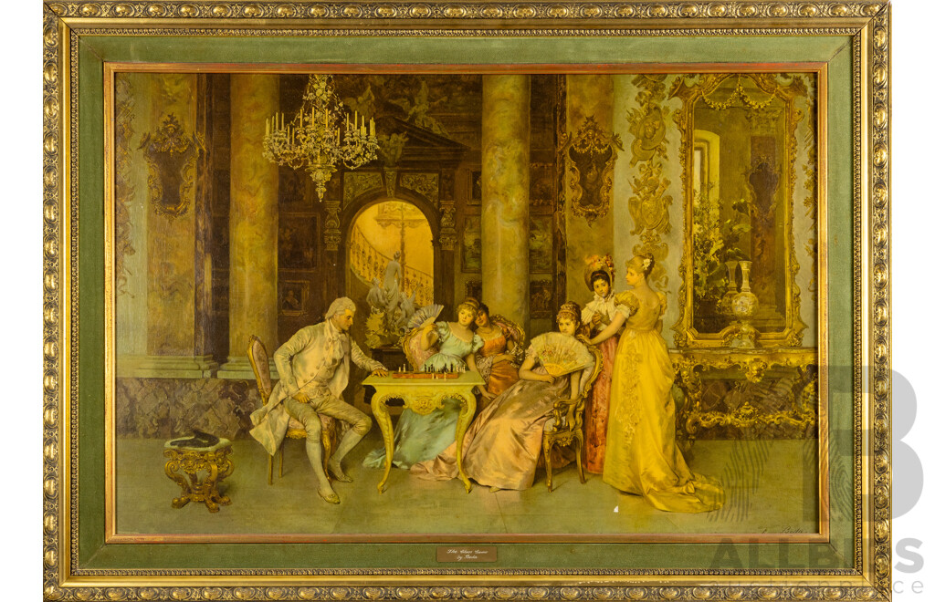 After Francesco Beda, (19th Century, Italian, 1840-1900), the Chess Game, Vintage Canvas Style Reproduction Print After 1880 Original, 78 x 109 cm (frame)