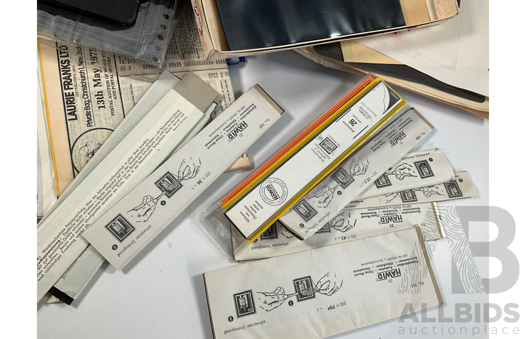 Collection of Note, Coin, Stamp Folders, Sleeves, Hinge-less, and Catalogues Including Teach Yourself Decimal Currency, Australian Handbook of Coin Collecting, 1977 Australian Coin Catalogue and More