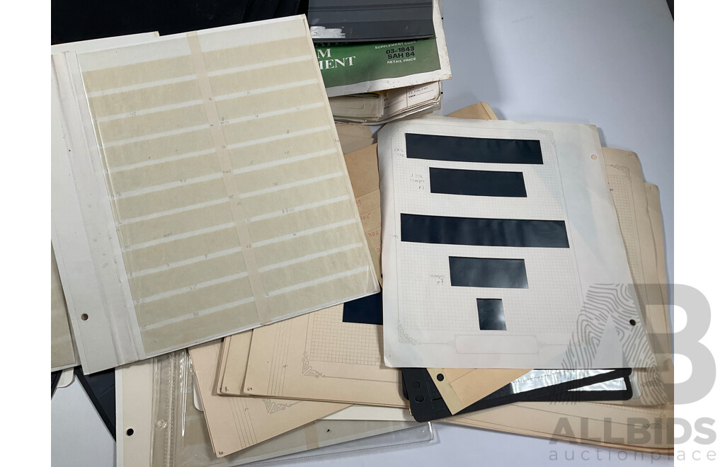Collection of Note, Coin, Stamp Folders, Sleeves, Hinge-less, and Catalogues Including Teach Yourself Decimal Currency, Australian Handbook of Coin Collecting, 1977 Australian Coin Catalogue and More