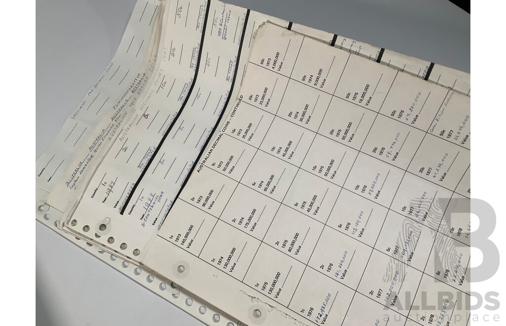 Collection of Note, Coin, Stamp Folders, Sleeves, Hinge-less, and Catalogues Including Teach Yourself Decimal Currency, Australian Handbook of Coin Collecting, 1977 Australian Coin Catalogue and More