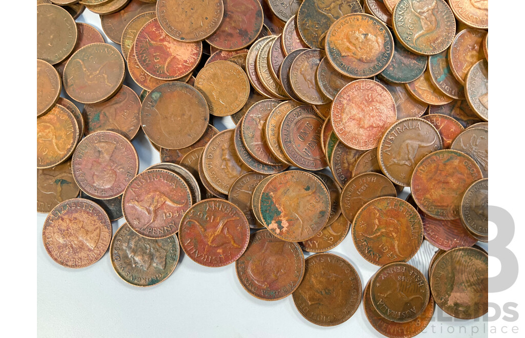 Collection of Australian Pennies and Half Pennies Spanning 1911 to 1963 -  Approximately 2.5 Kilograms