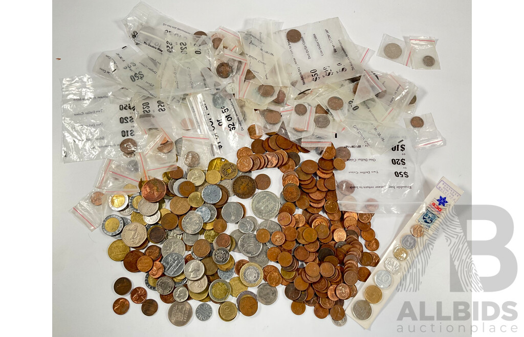 Collection of International Coins Including Australian One and Two Cent Coins - Approximately 1.8 Kilograms
