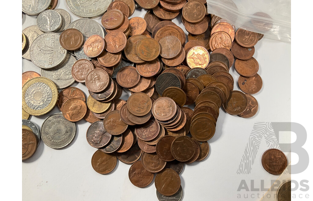 Collection of International Coins Including Australian One and Two Cent Coins - Approximately 1.8 Kilograms