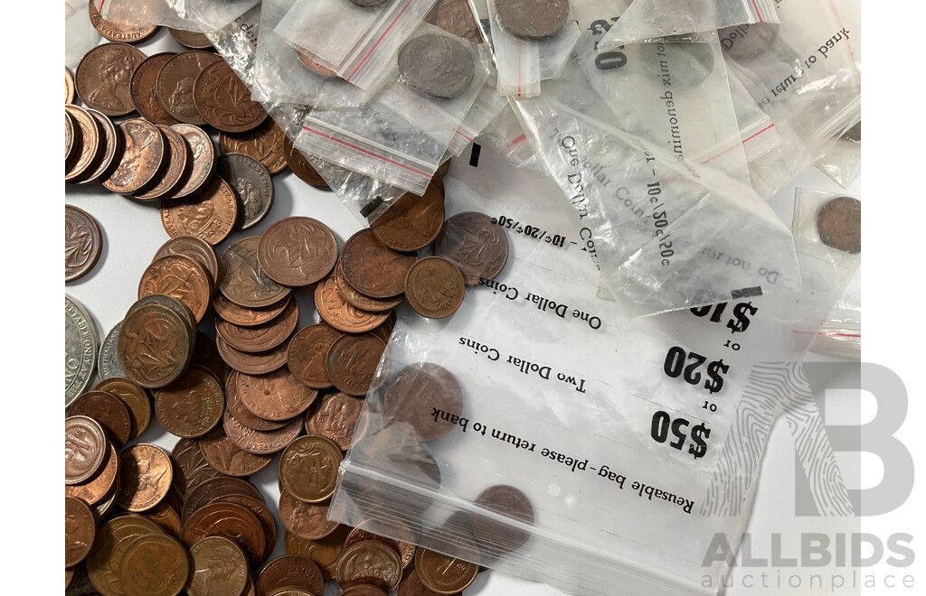 Collection of International Coins Including Australian One and Two Cent Coins - Approximately 1.8 Kilograms