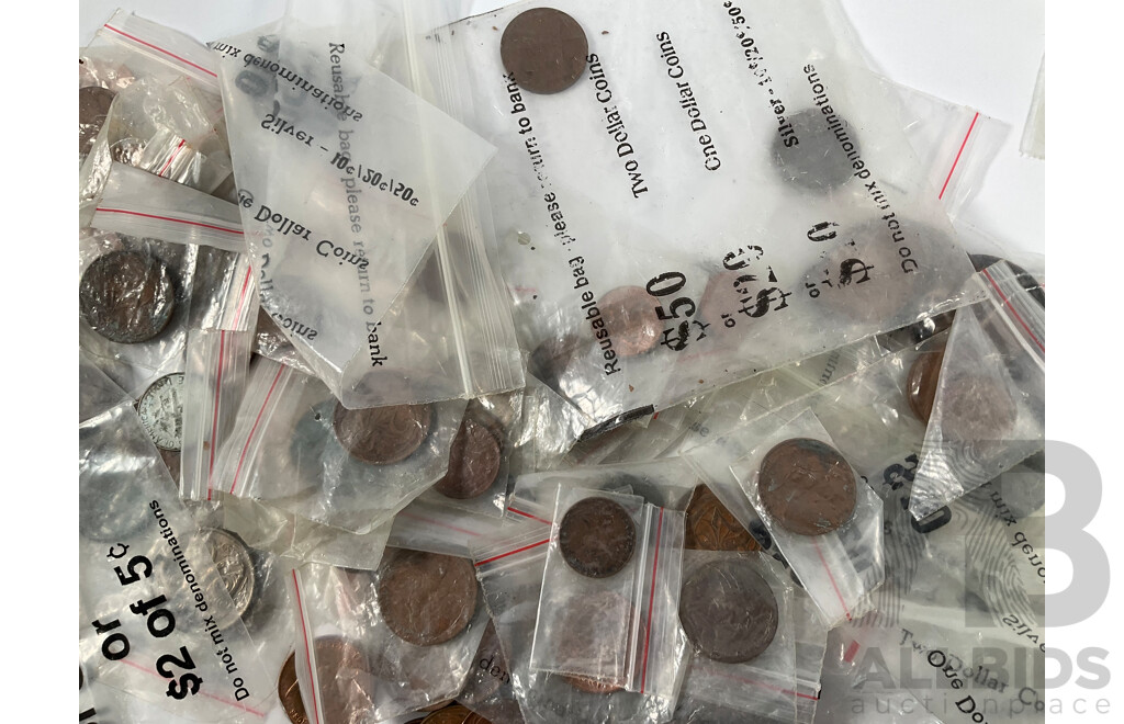 Collection of International Coins Including Australian One and Two Cent Coins - Approximately 1.8 Kilograms